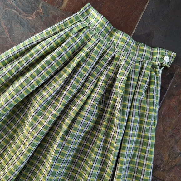 GREEN PLAID cotton SKIRT 1950's vintage XS - Picture 2 of 4